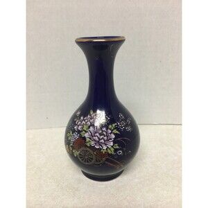 Kutani Small Cobalt Blue Vase ~ Made in Japan ~ Handcrafted ~ 4 1/2"H